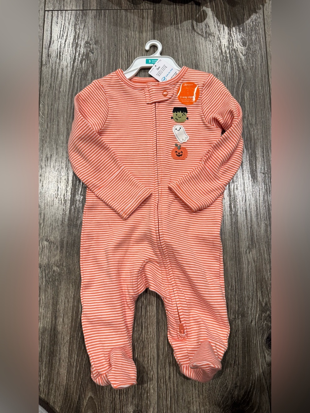 NWT Carter's Orange and White Striped Halloween Footed One-Piece